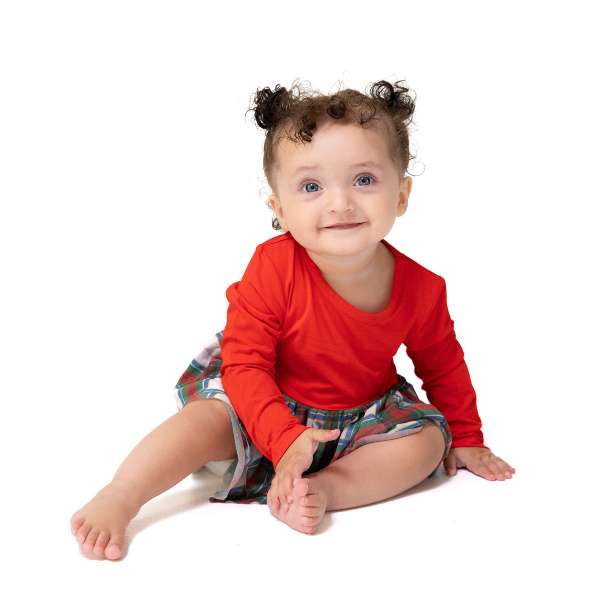 Long Sleeve Tutu Bodysuit - Holiday Plaid - HoneyBug