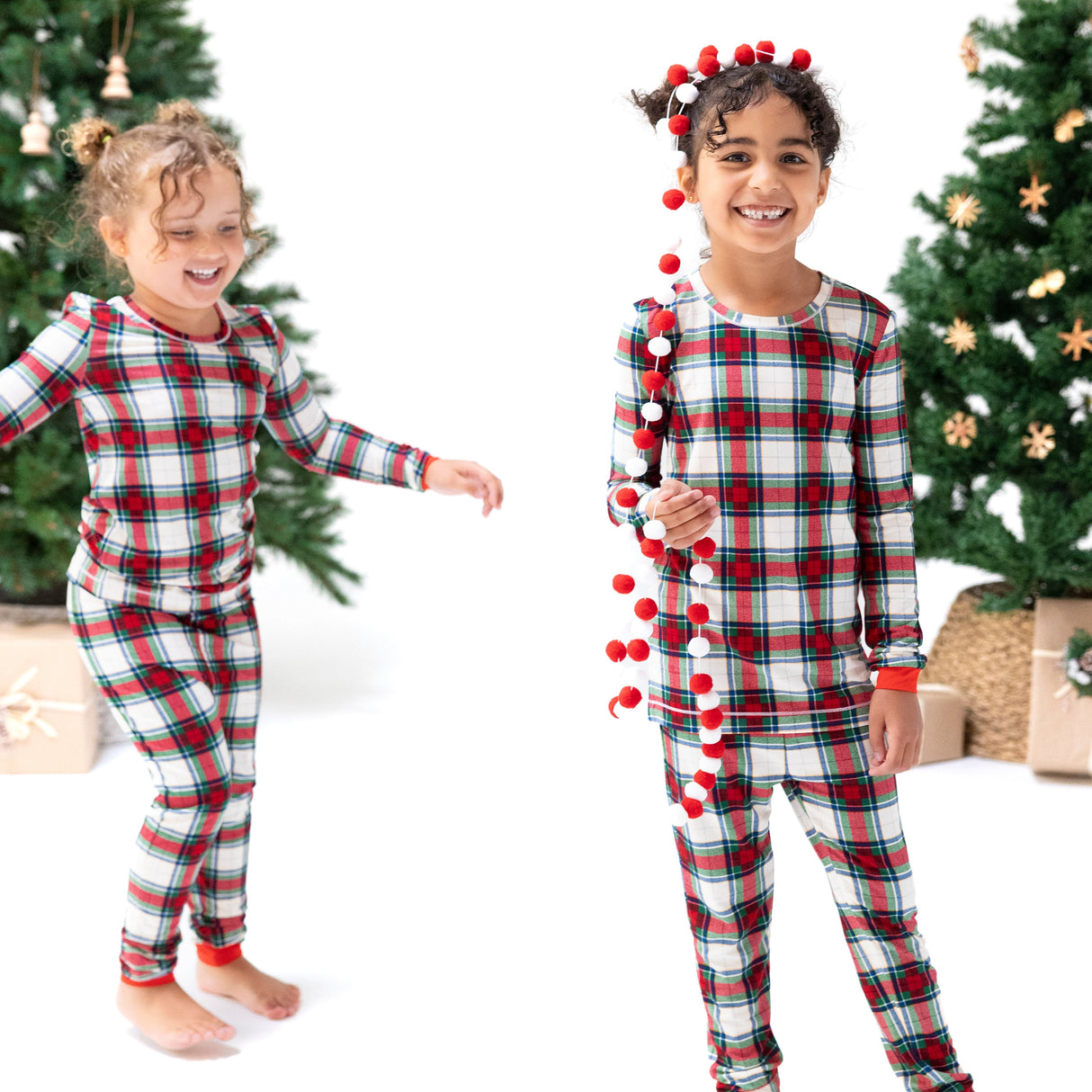 Long Sleeve Loungewear Set - Holiday Plaid - HoneyBug