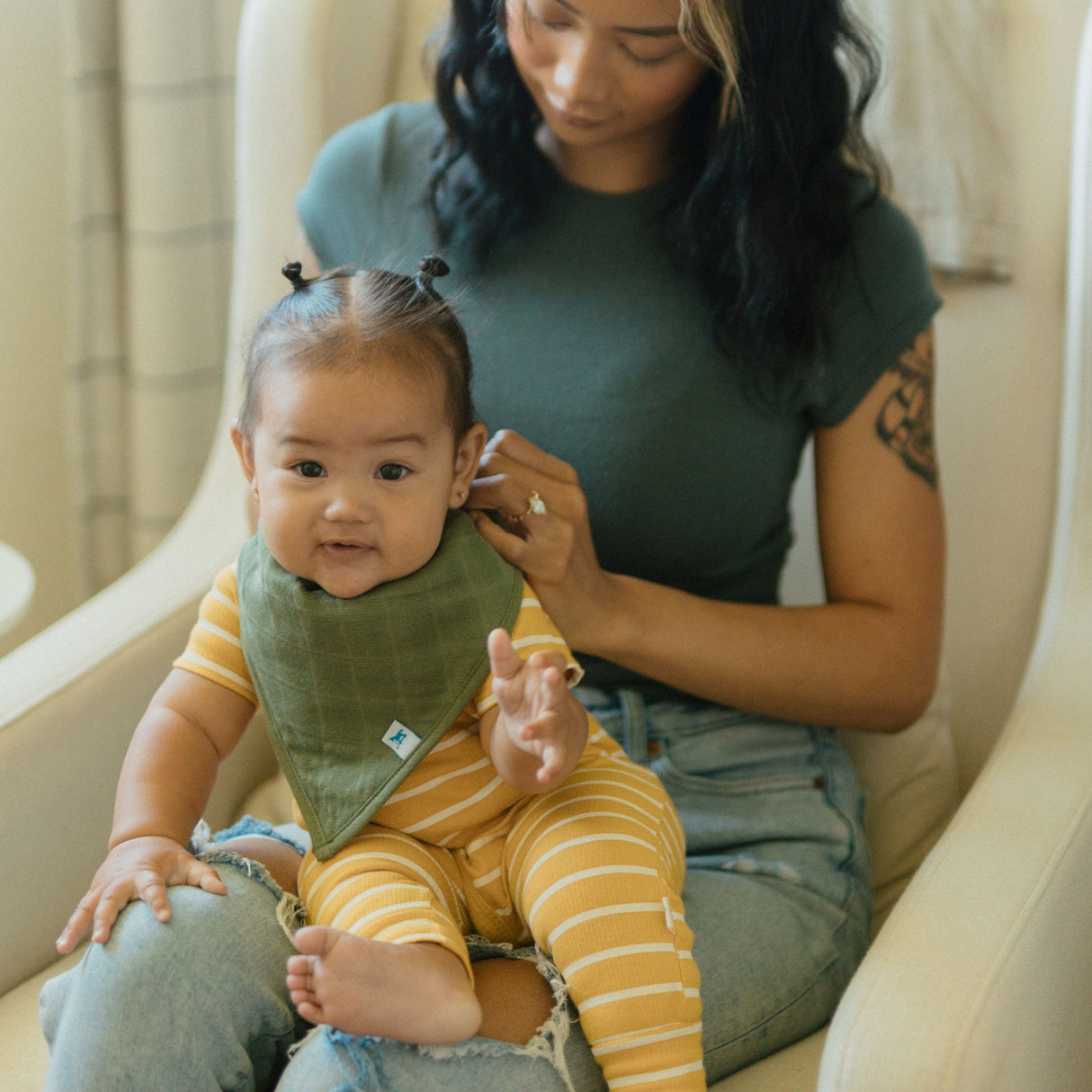 Cotton Muslin + Fleece Bandana Bib 4 Pack - Pressed Petals - HoneyBug