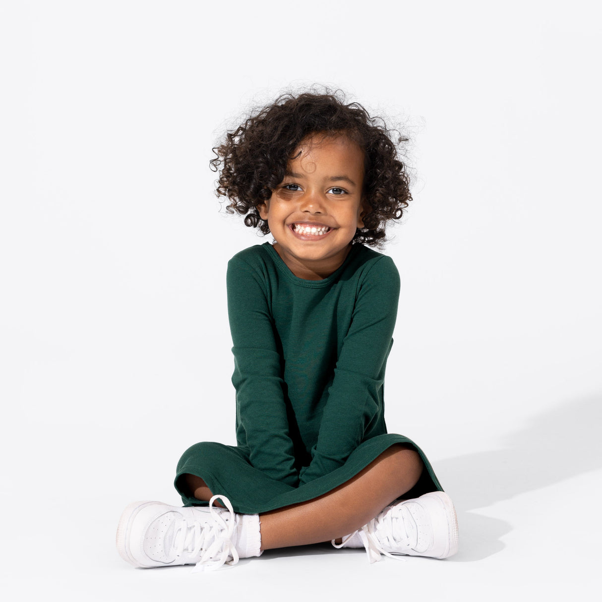 Forest Green Bamboo Terry Daywear Girls' Long Sleeve Dress - HoneyBug