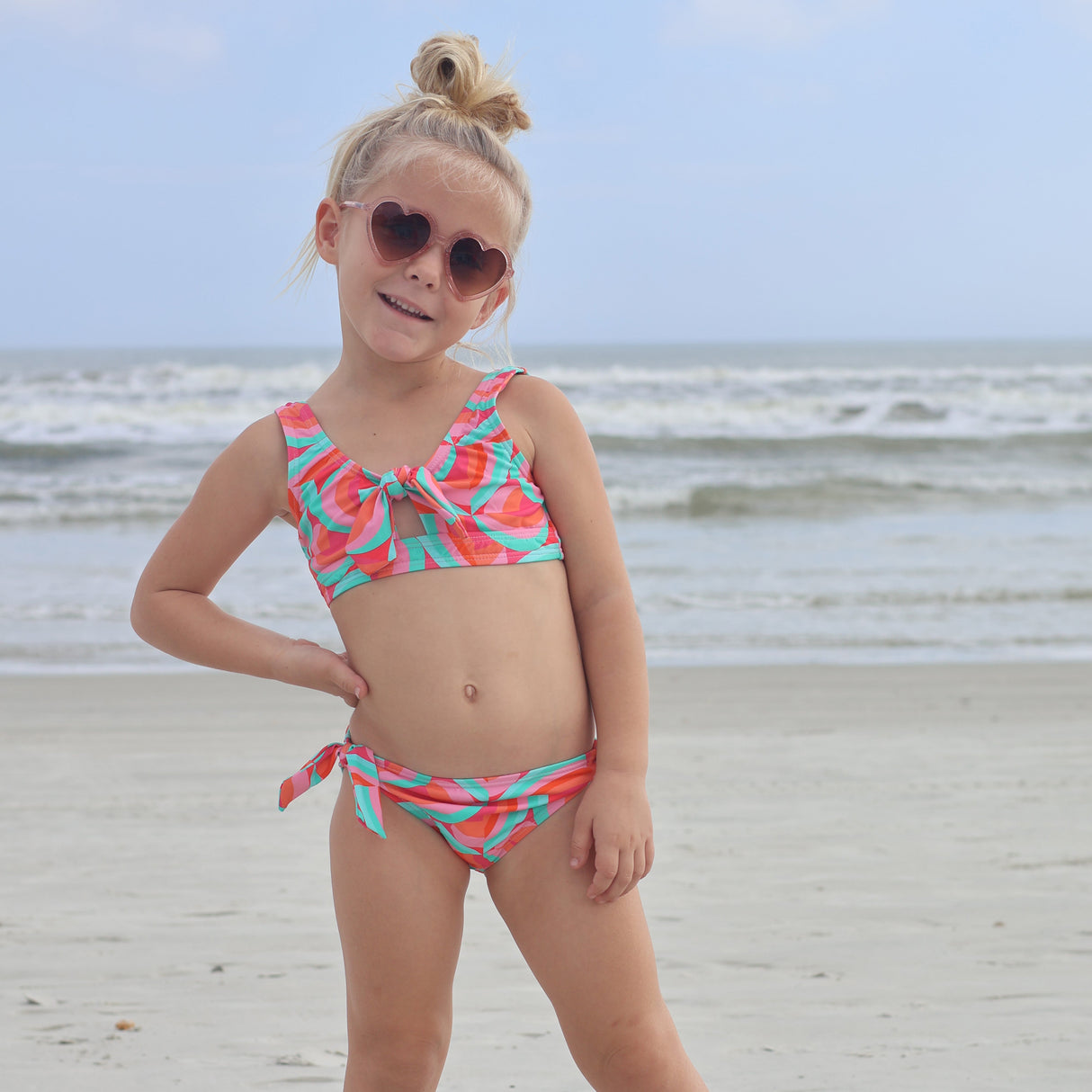 Geo Melon Sustainable Knot Front Bikini - HoneyBug