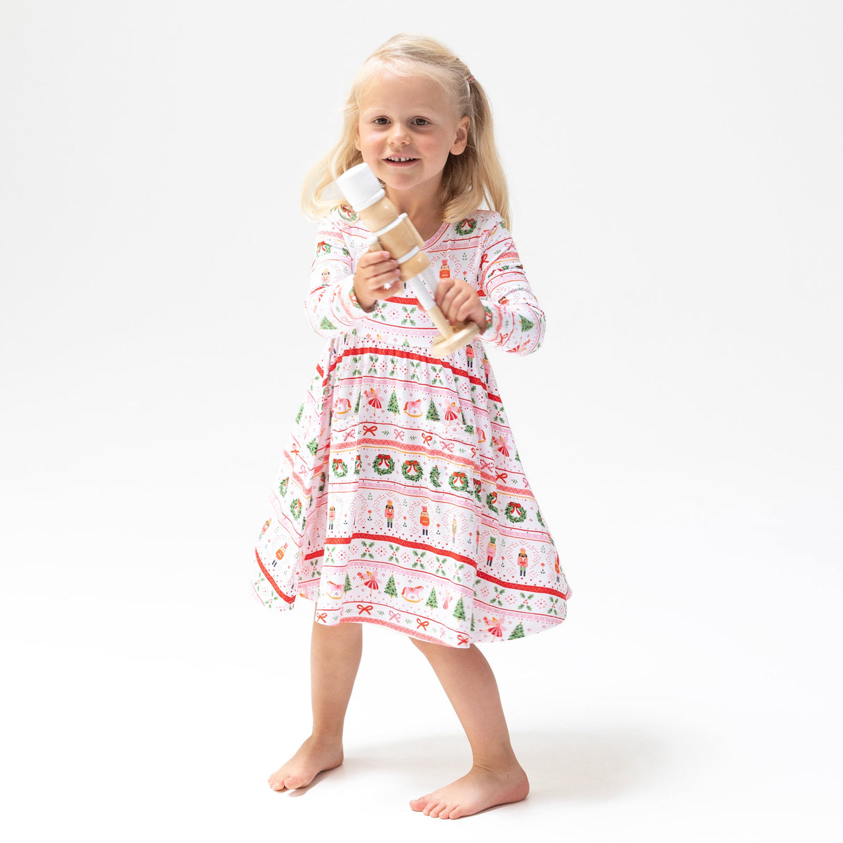 Twirly Long Sleeve Dress - Sugar Plum Fairy - Nutcracker Fair Isle - Pink - HoneyBug