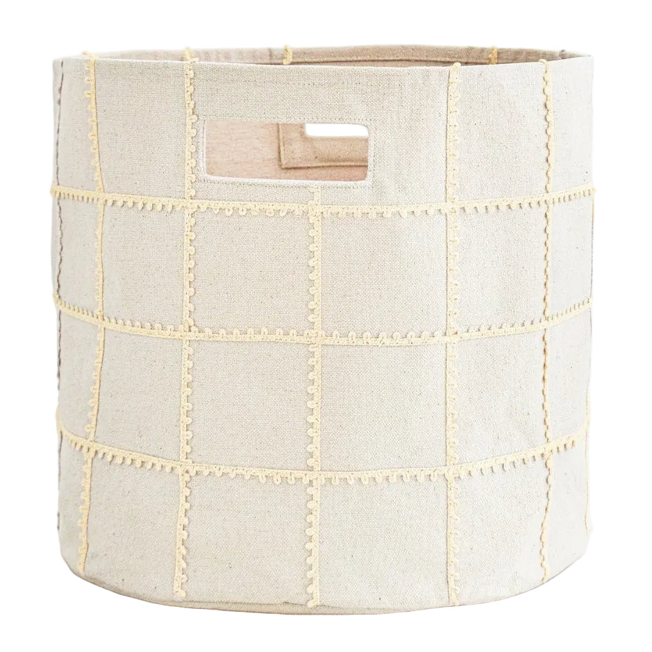 Handmade Canvas Storage Basket Mesh Lace - Oat