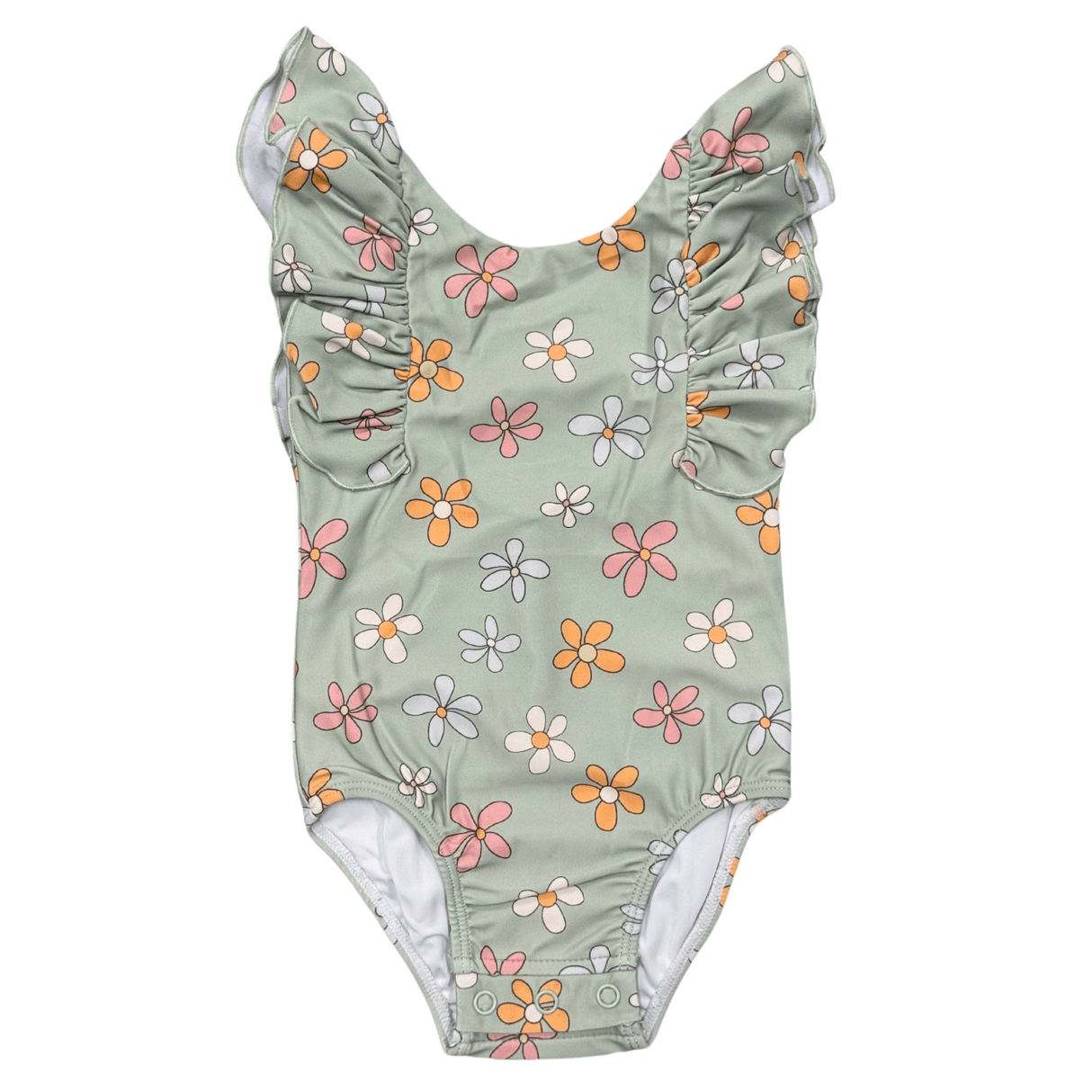 Baby Girl Ruffle Sleeve Cross Back Swimsuit