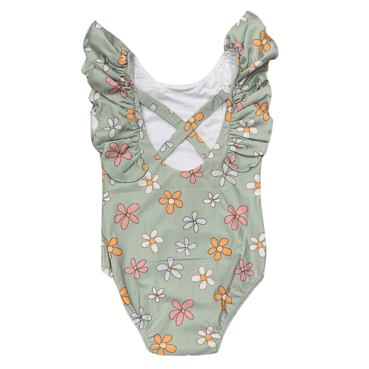 Baby Girl Ruffle Sleeve Cross Back Swimsuit