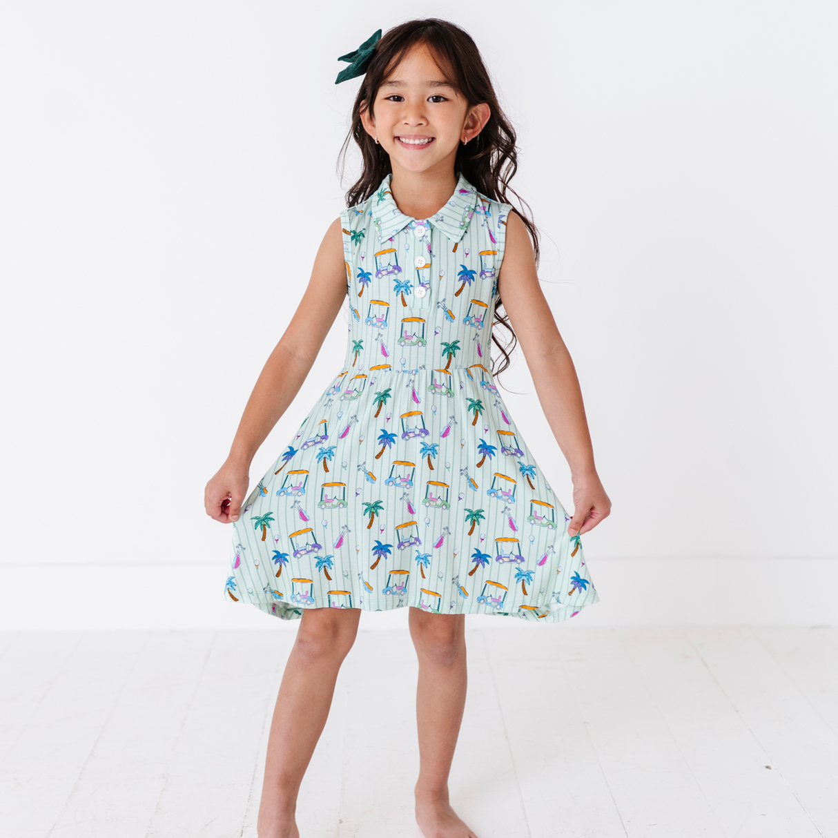 It's Fore O'Clock Somewhere Girls Collared Dress - HoneyBug