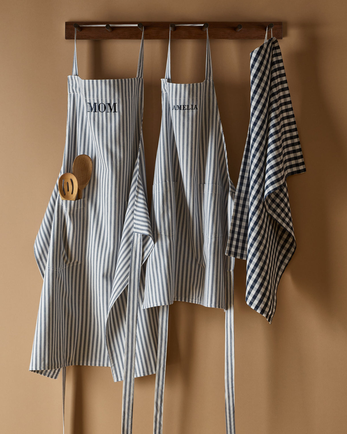 Adult Apron in Navy French Ticking - HoneyBug