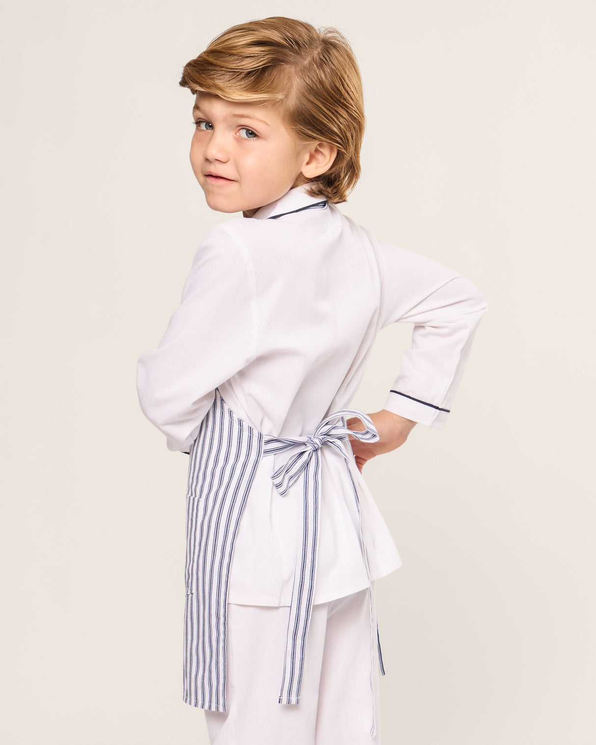 Kid's Apron in Navy French Ticking - HoneyBug