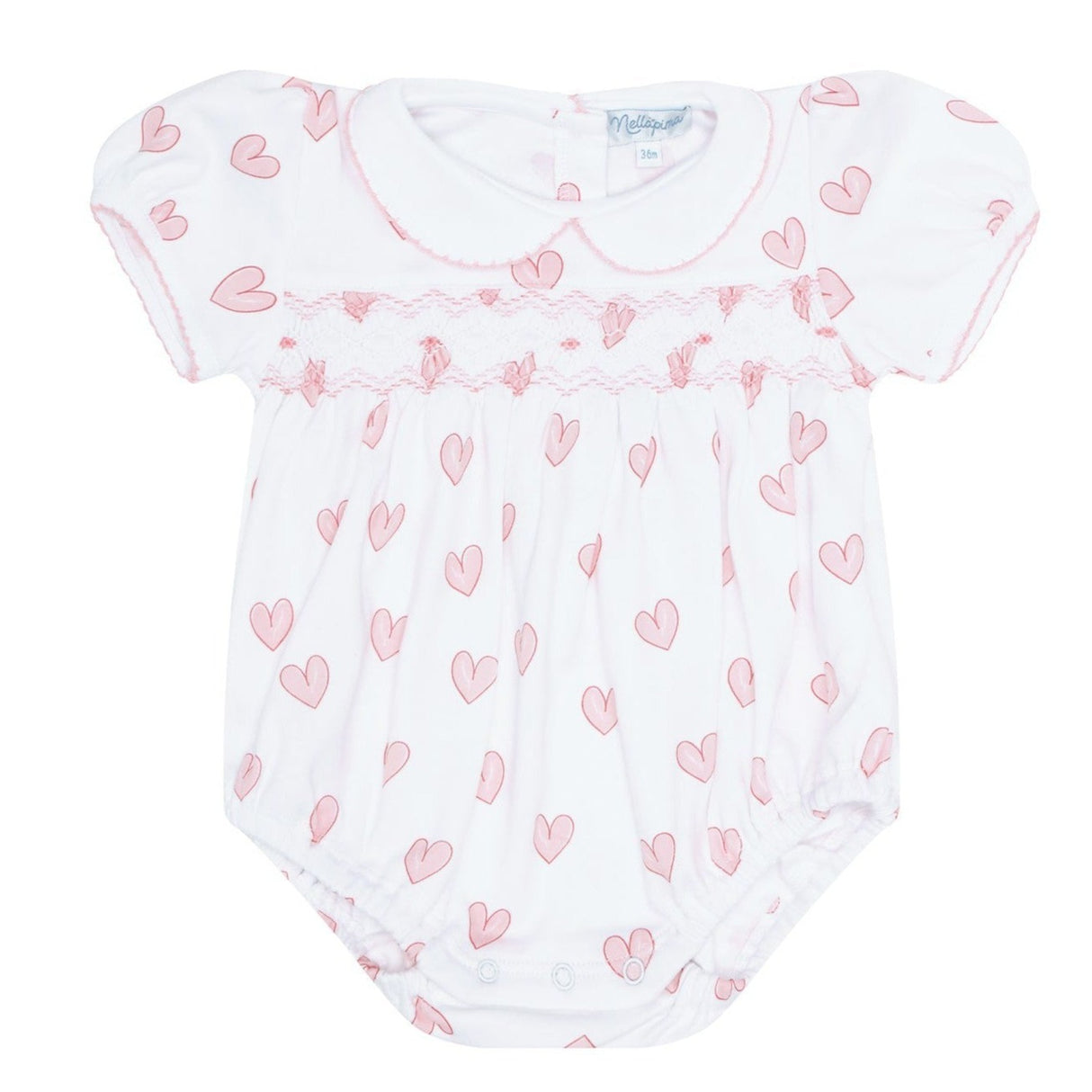 Pink Heart Print Smocked Bubble - HoneyBug