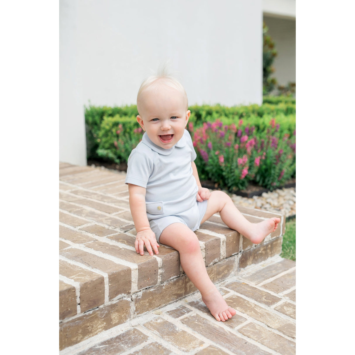 Henry Boys' Pima Cotton Shortall - Navy with White Stitch - HoneyBug