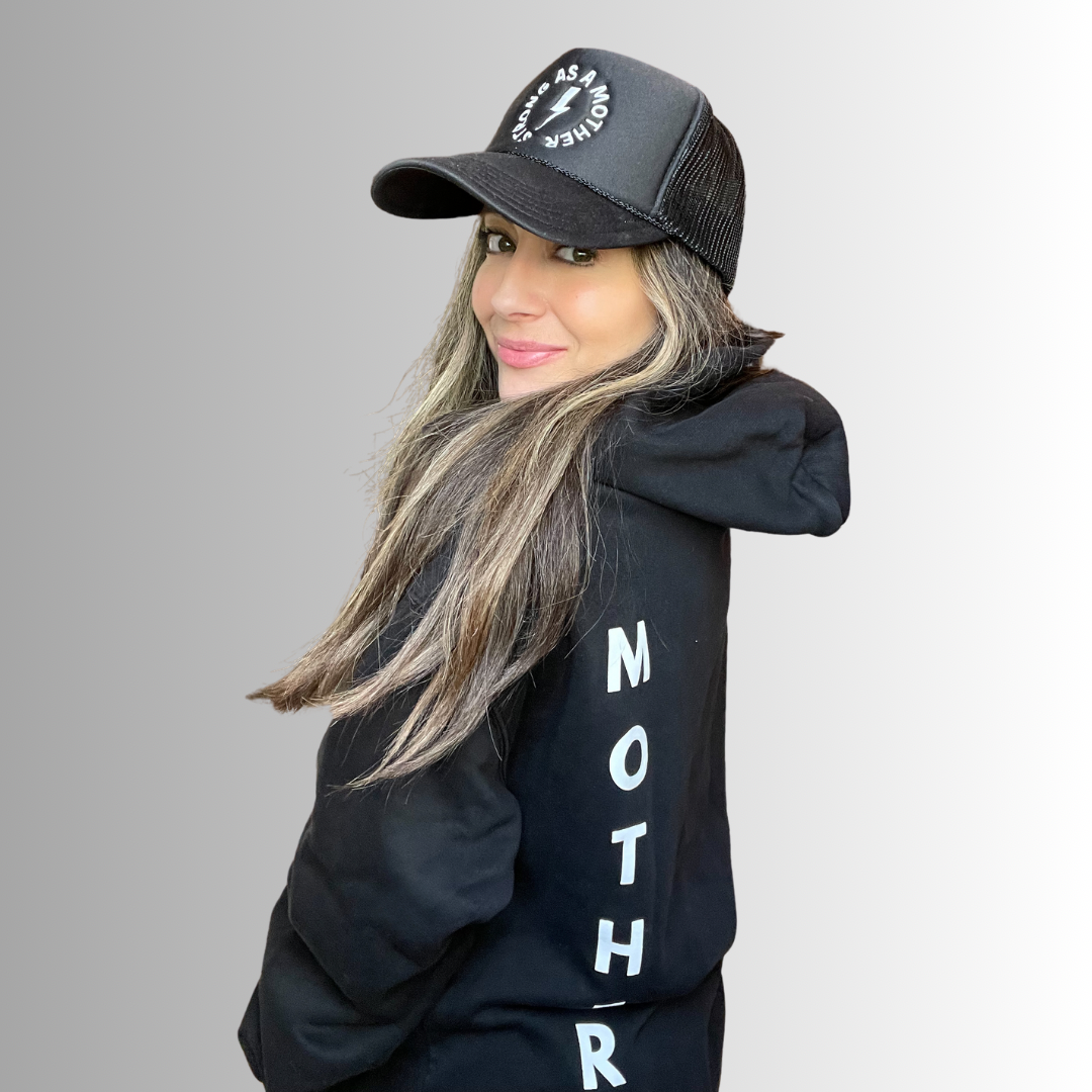 Strong as a mother™ Embroidered Trucker Hat - Black - HoneyBug