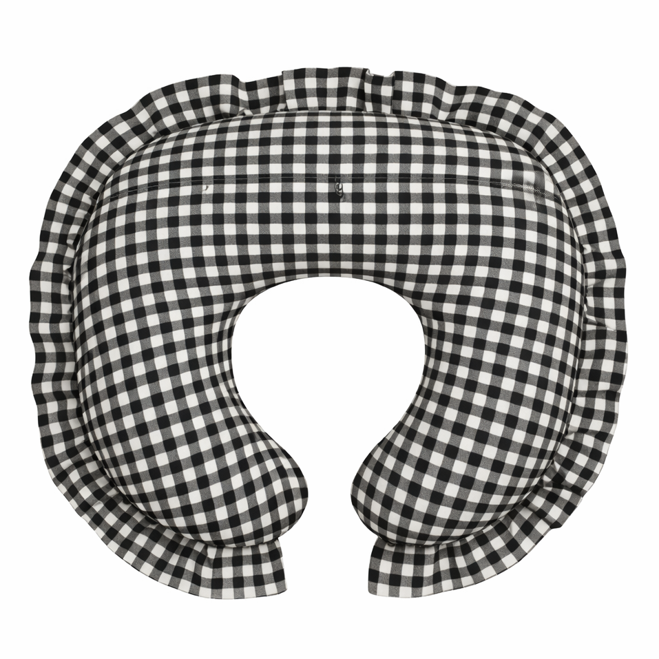 Black White Gingham Ruffle Nursing Pillow Cover