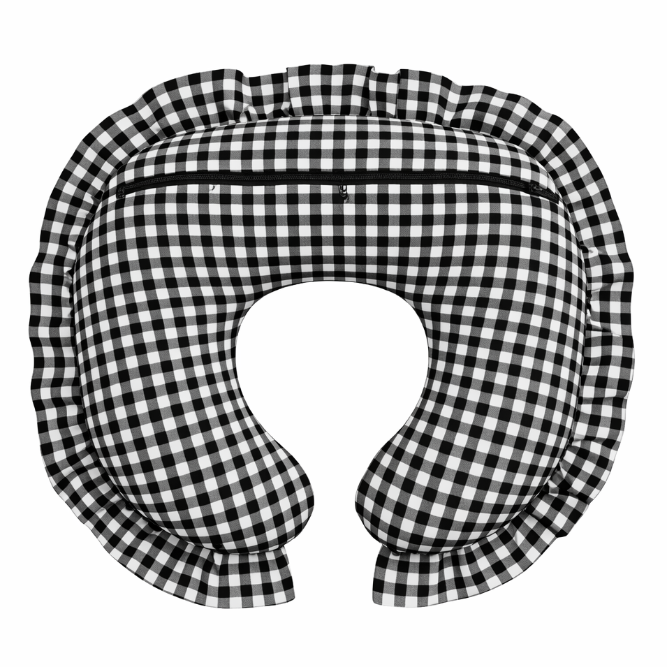 Black White Gingham Ruffle Nursing Pillow Cover