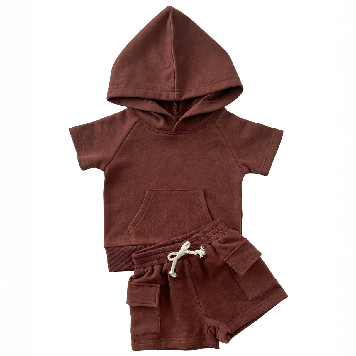 Terry Cargo Shorts Set | Chocolate - HoneyBug