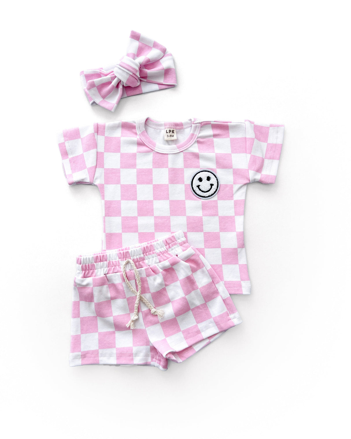 Checkered Shorts Set | Pink - HoneyBug