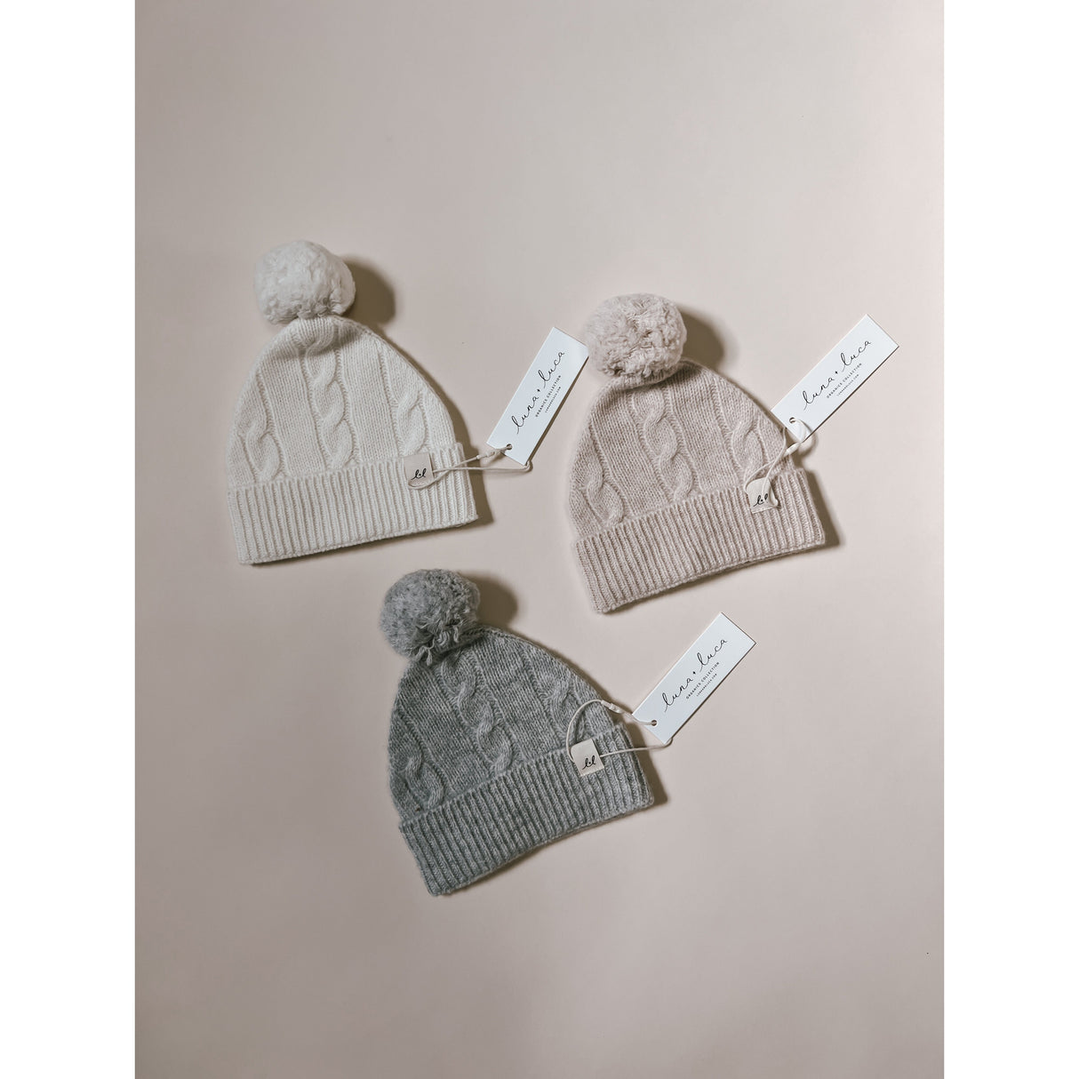 Luna + Luca Cable Knit Pom Beanie - Heather Gray - HoneyBug