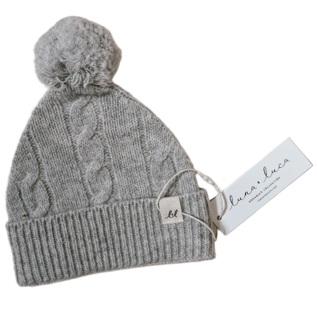 Luna + Luca Cable Knit Pom Beanie - Heather Gray - HoneyBug