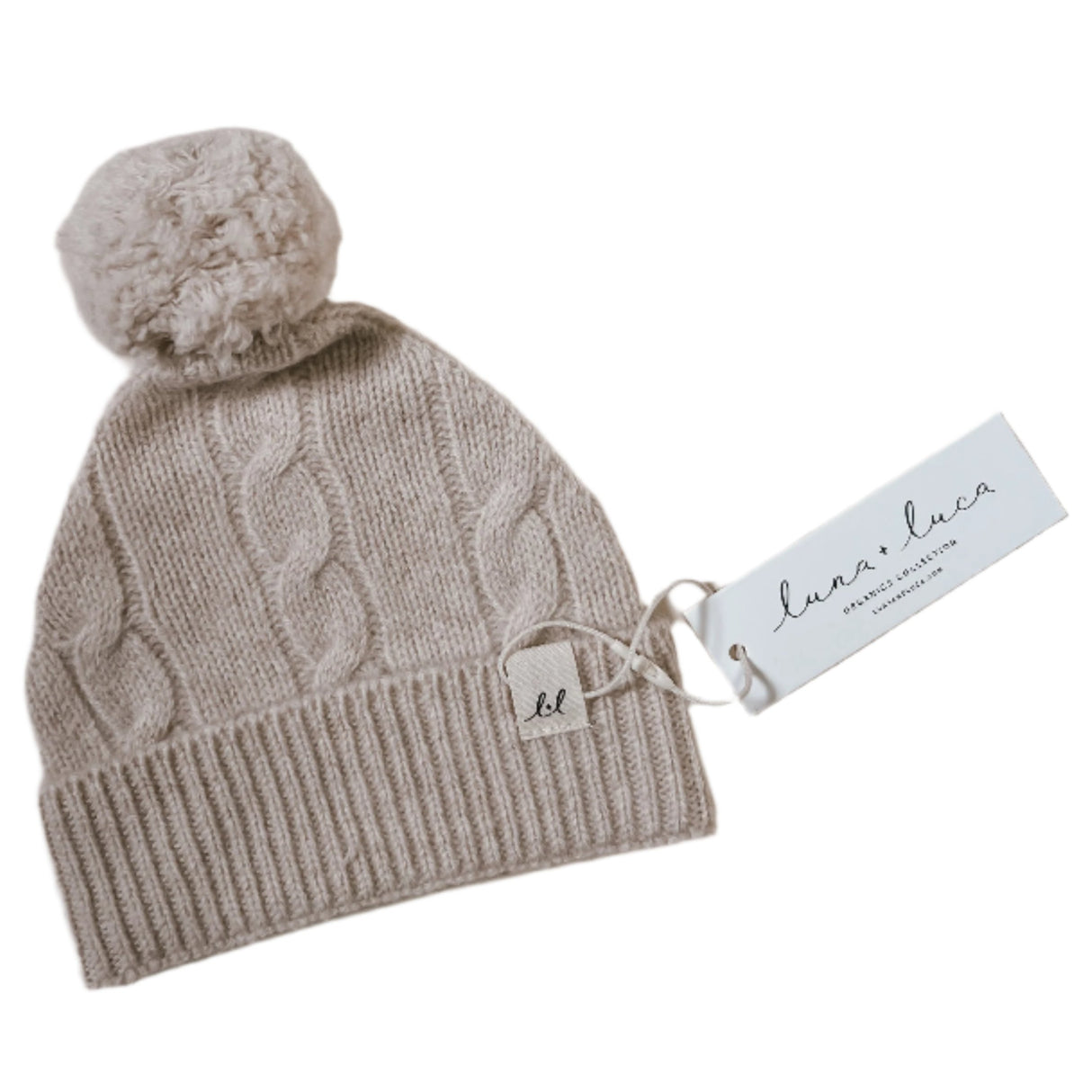 Luna + Luca Cable Knit Pom Beanie - Sand - HoneyBug