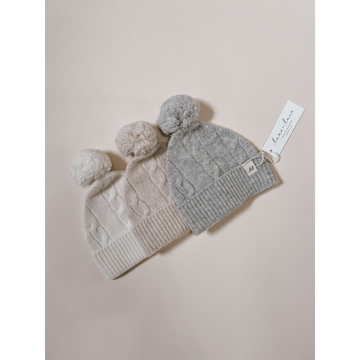 Luna + Luca Cable Knit Pom Beanie - Sand - HoneyBug