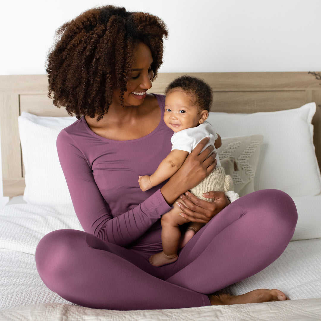 Jane Nursing Pajama Set | Burgundy Plum - HoneyBug