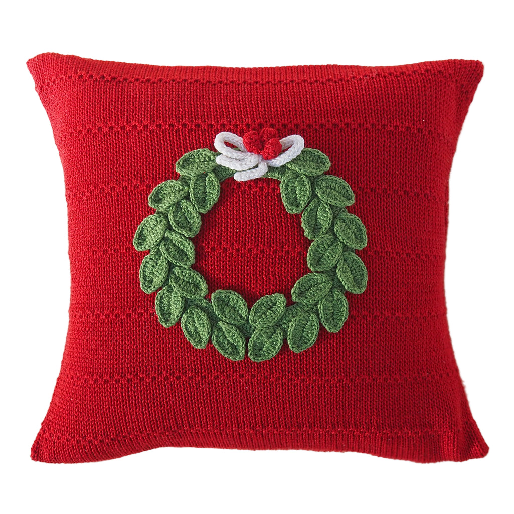 Green Wreath 10" Pillow, Red