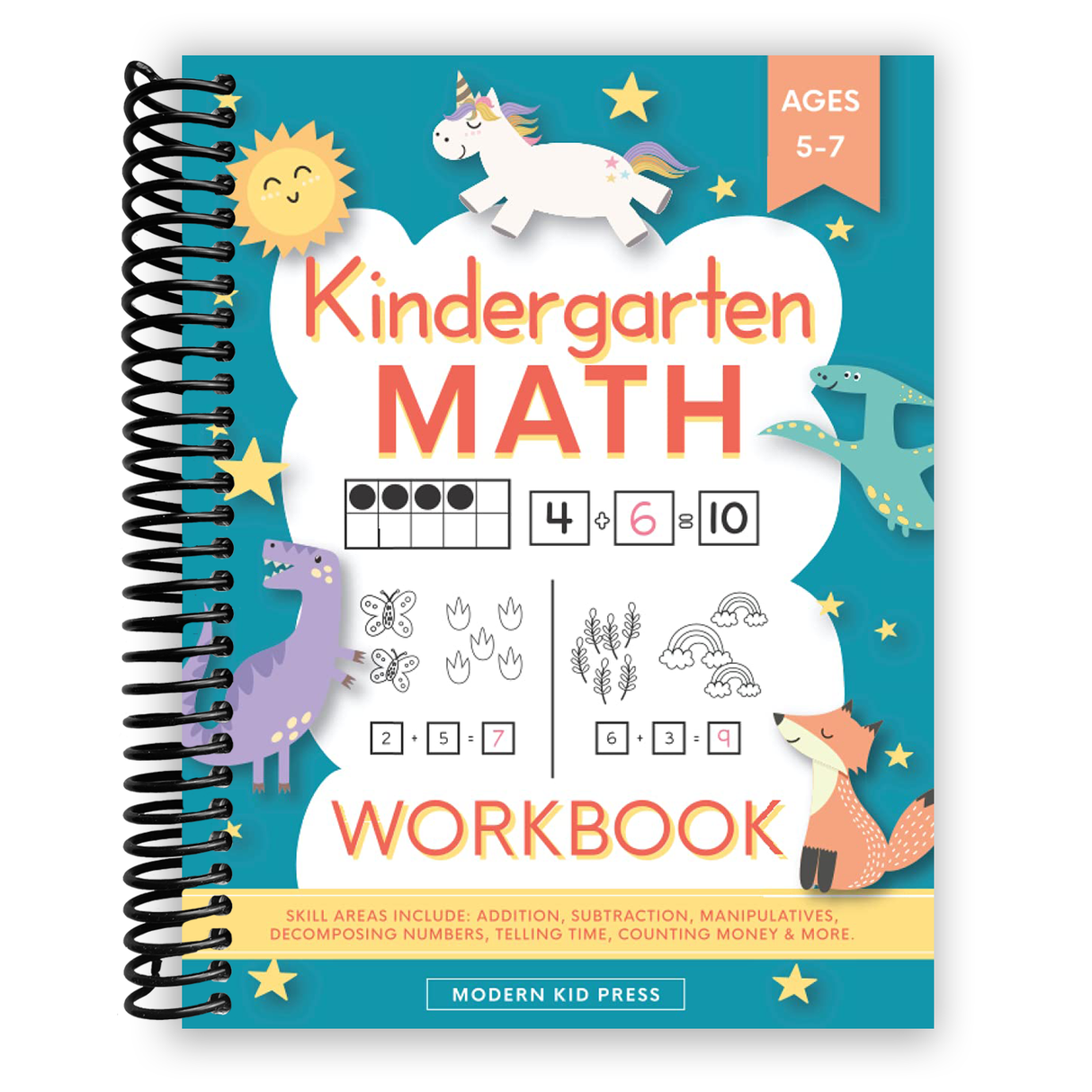 Kindergarten Math Workbook: Kindergarten and 1st Grade Workbook Age 5-7 | Homeschool Kindergarteners | Addition and Subtraction Activities + Worksheets (Spiral Bound) - HoneyBug