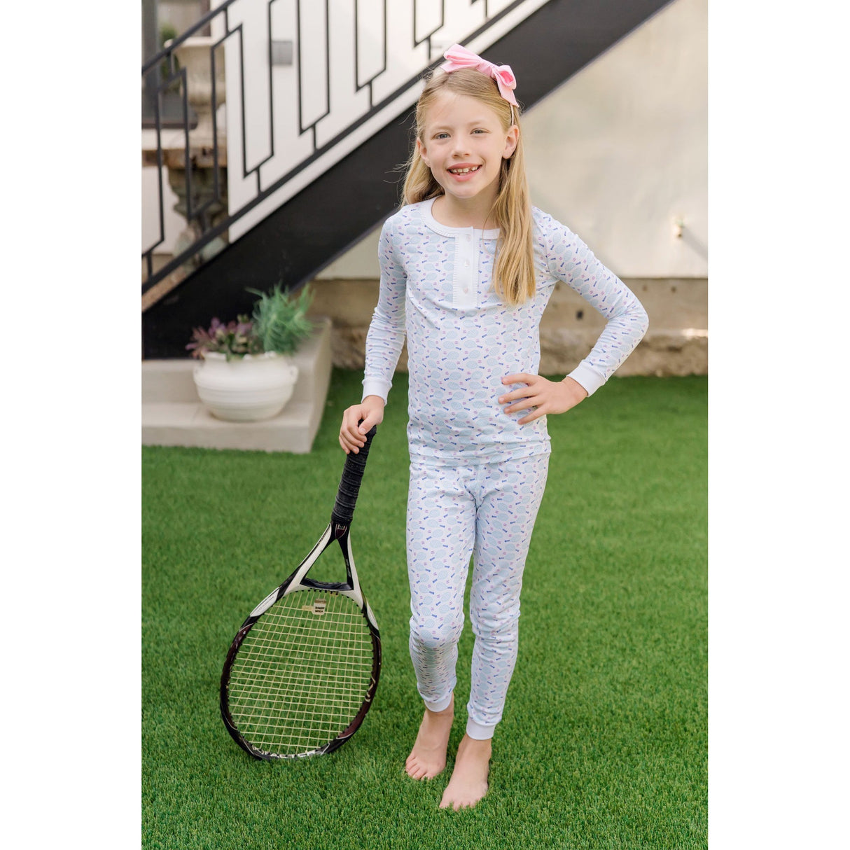 Alden Girls' Pima Cotton Pajama Pant Set - Tennis Match Pink - HoneyBug