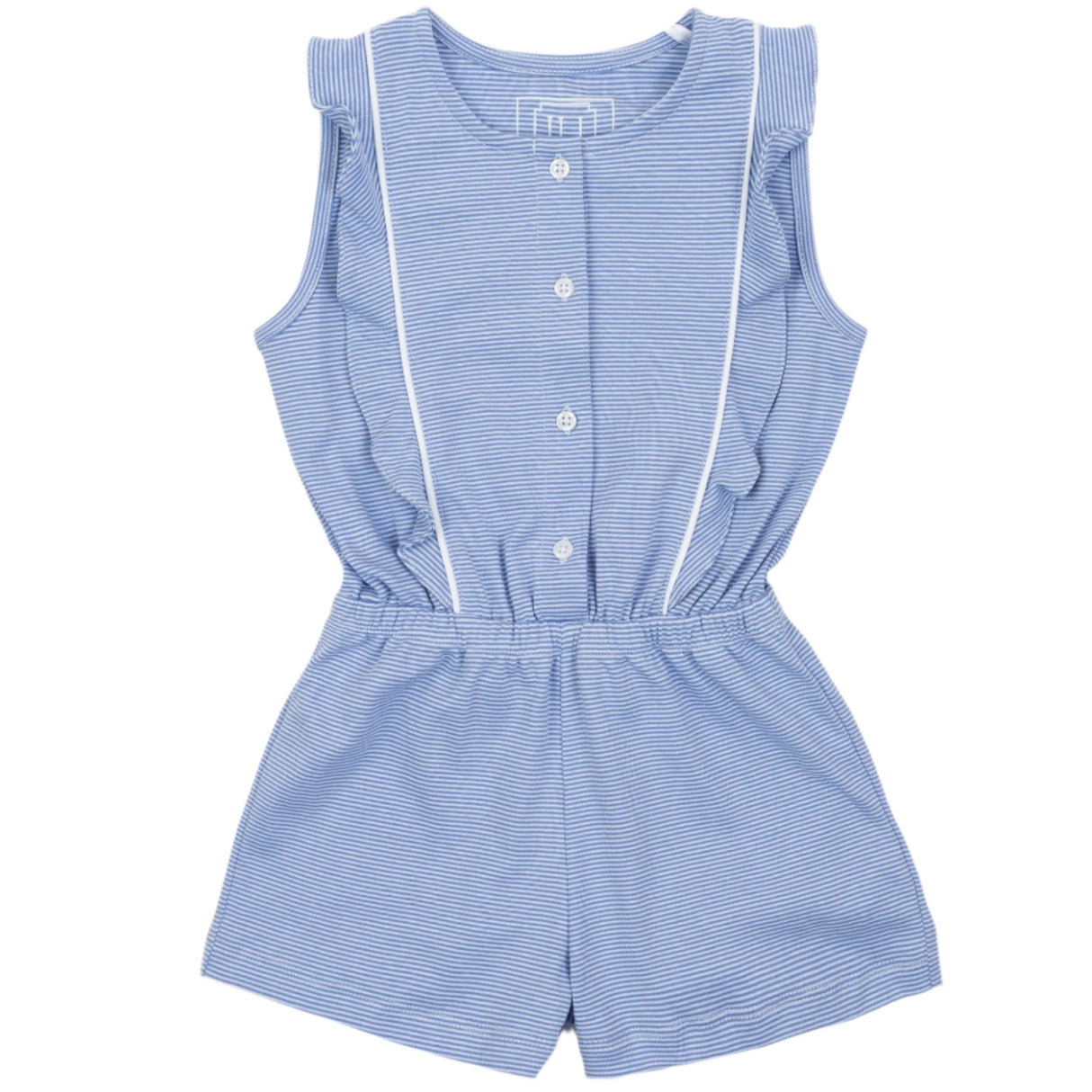 Lola Girls' Pima Cotton Romper - Blue and White Stripes - HoneyBug