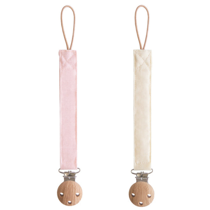Linen Pacifier Clip 2-Pack - Blush/Cream - HoneyBug