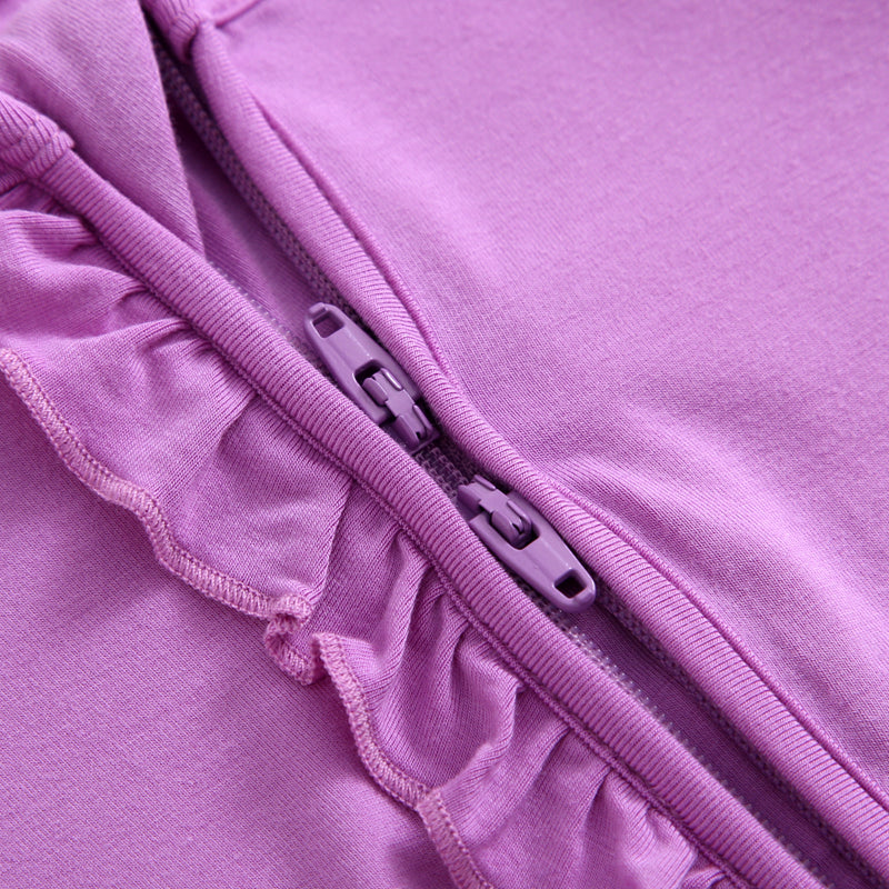 Luxie Lavender Ruffled Zipper Baby Romper - HoneyBug