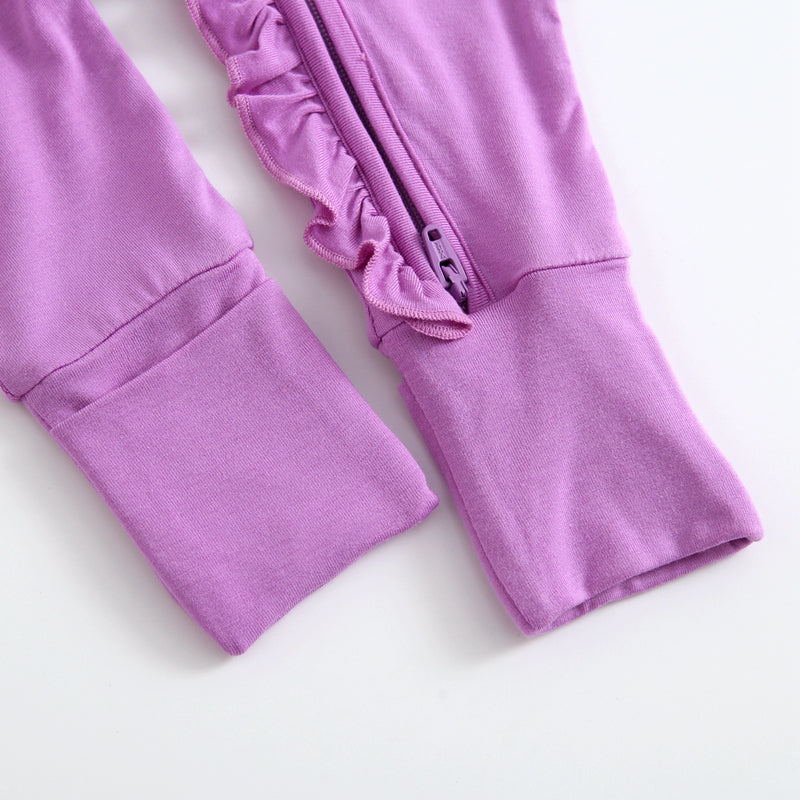 Luxie Lavender Ruffled Zipper Baby Romper - HoneyBug