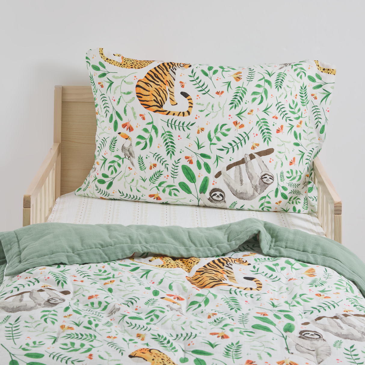 Cotton Muslin Toddler Bedding 3 Piece Set - Mighty Jungle - HoneyBug