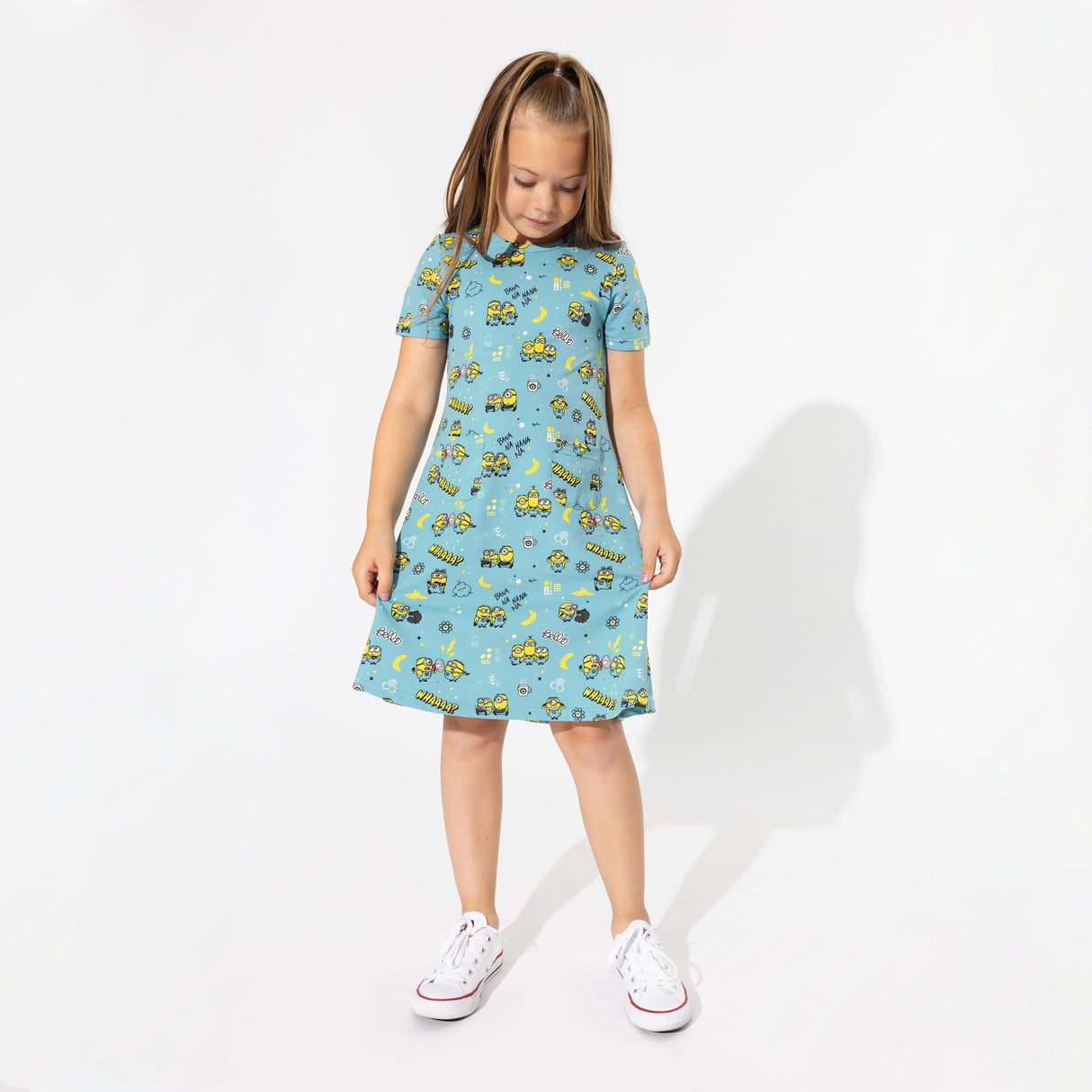 Minions Bello Banana Terry Daywear Girls' Short Sleeve Dress - HoneyBug