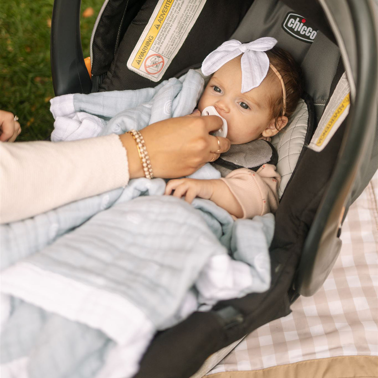 Cotton Muslin Baby Quilt - Blue Rainbow - HoneyBug