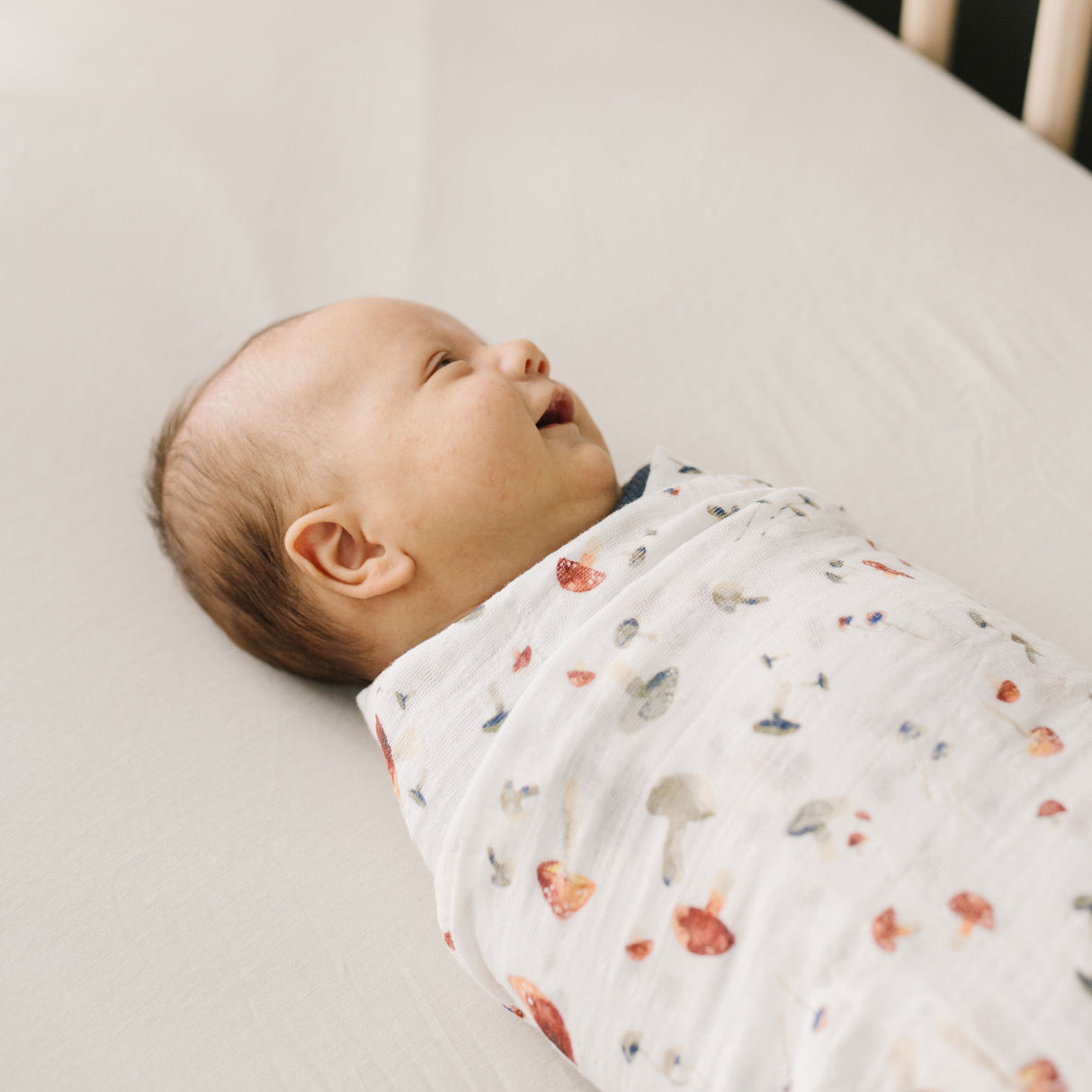 Cotton Muslin Swaddle Blanket - Mushrooms - HoneyBug