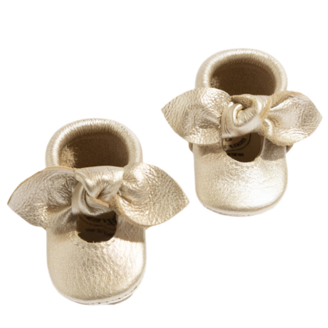 Newborn Platinum Knotted Bow Baby Shoe - HoneyBug