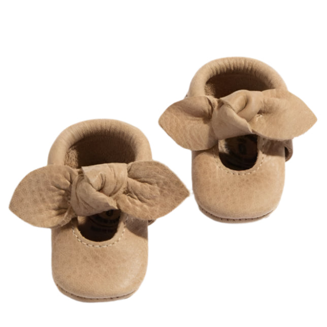 Newborn Weathered Brown Knotted Bow Baby Shoe - HoneyBug