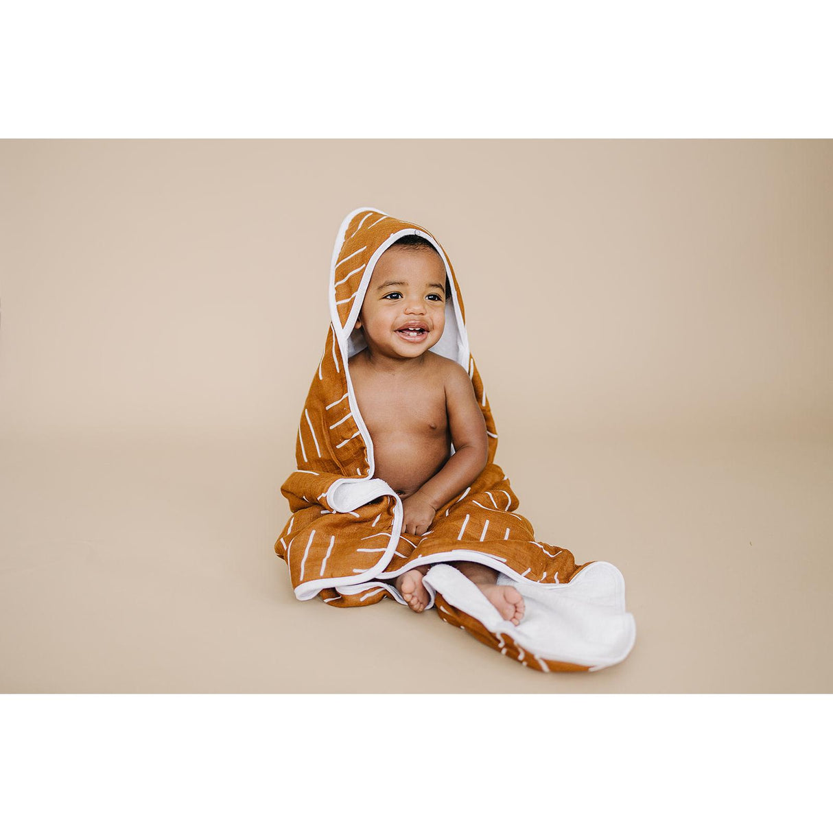 Mustard Mudcloth Muslin Hooded Towel - HoneyBug
