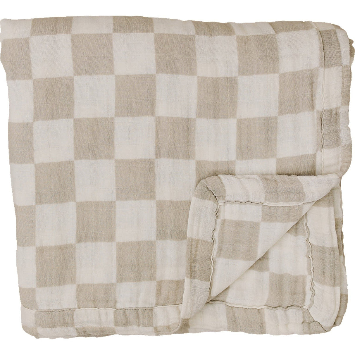 Taupe Checkered Muslin Quilt - HoneyBug