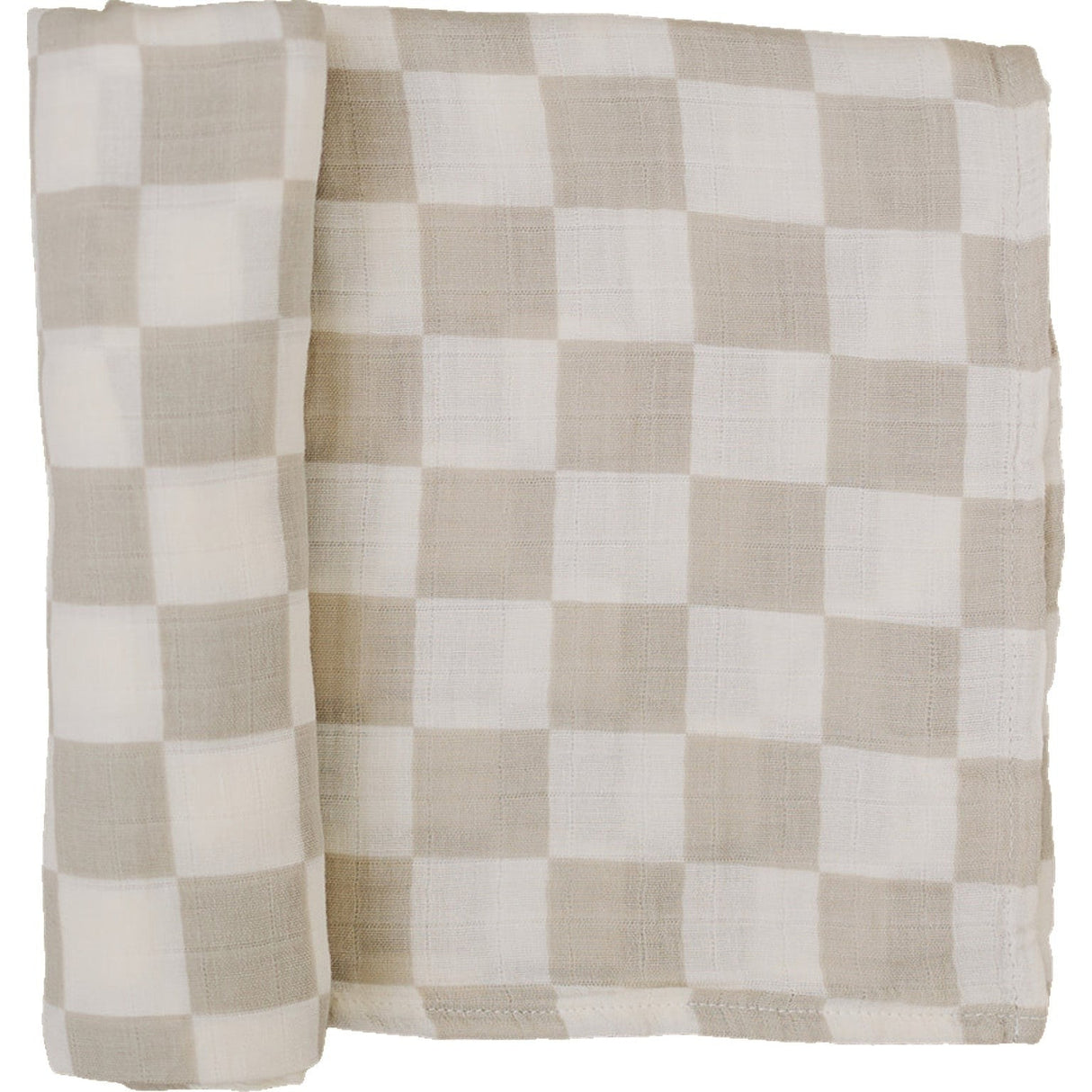Taupe Checkered Muslin Swaddle Blanket - HoneyBug