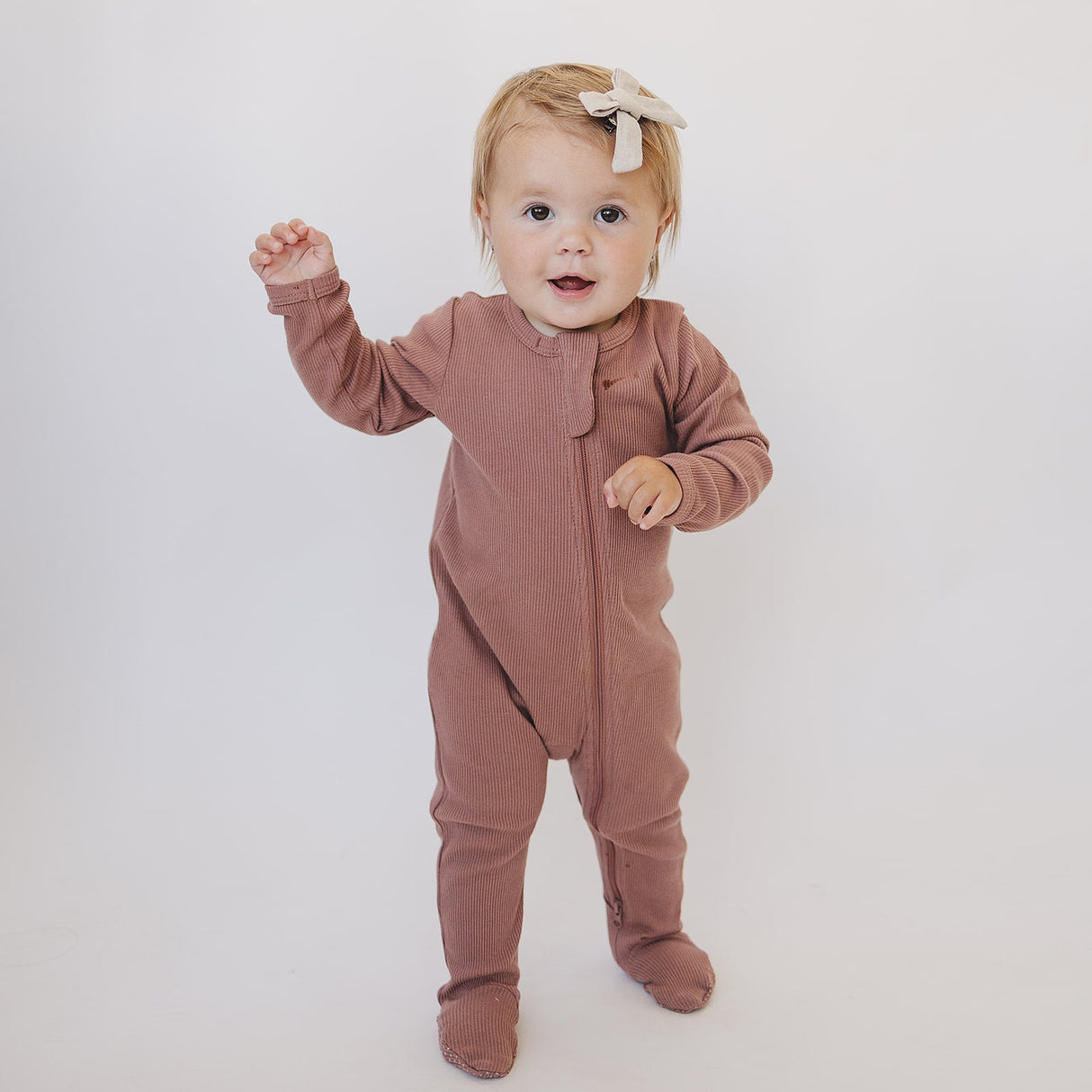 Dusty Rose Organic Cotton Ribbed Zipper - HoneyBug