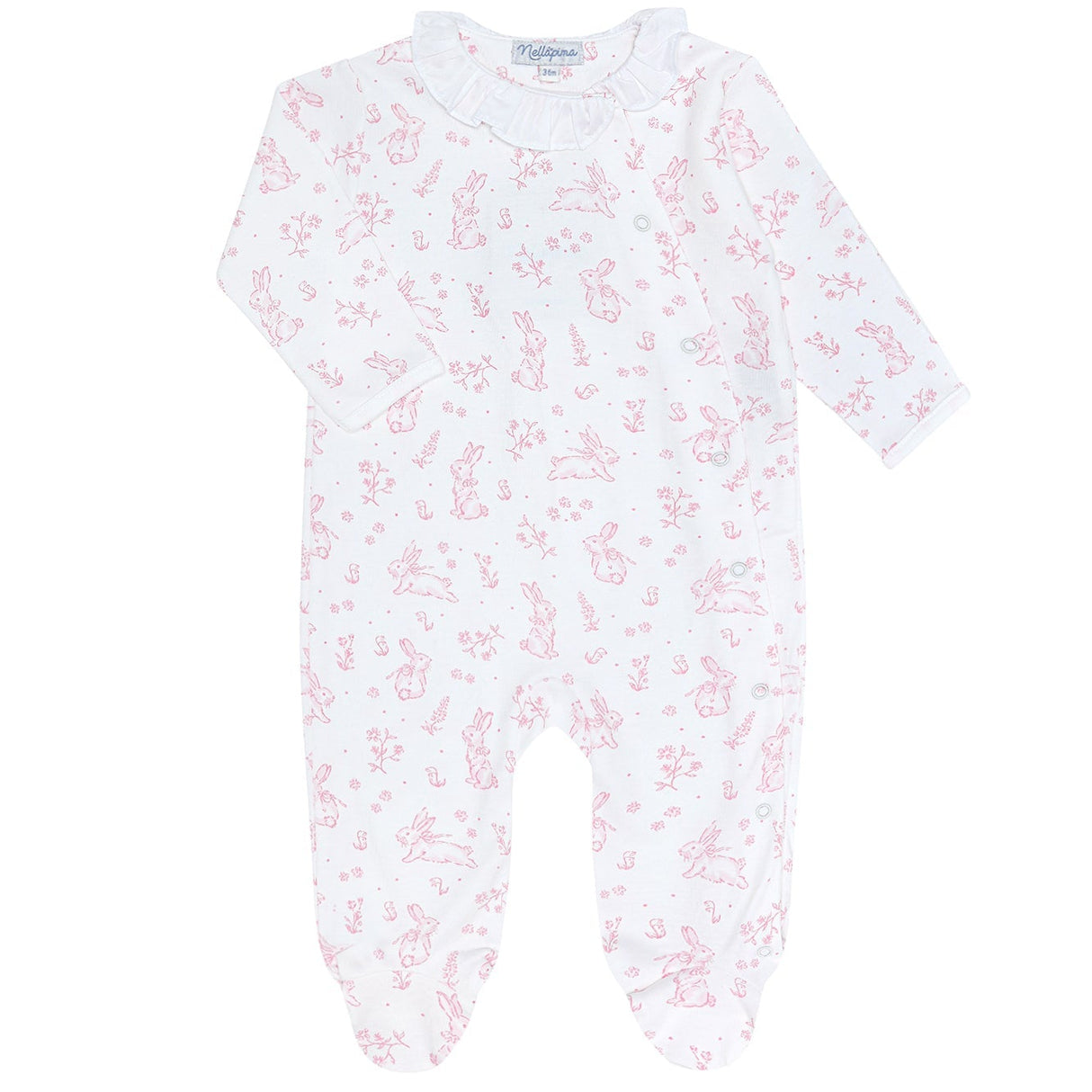 Pink Bunny Toile Crossover Footie