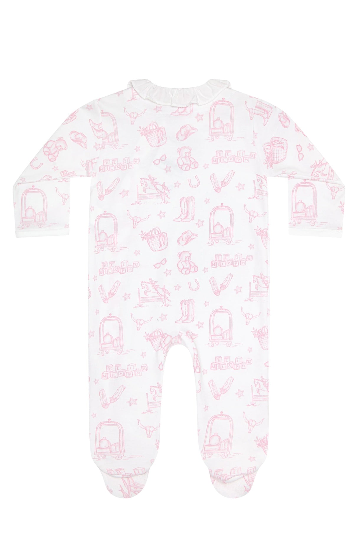 Pink Lone Star Toile Print Crossover Footie - HoneyBug