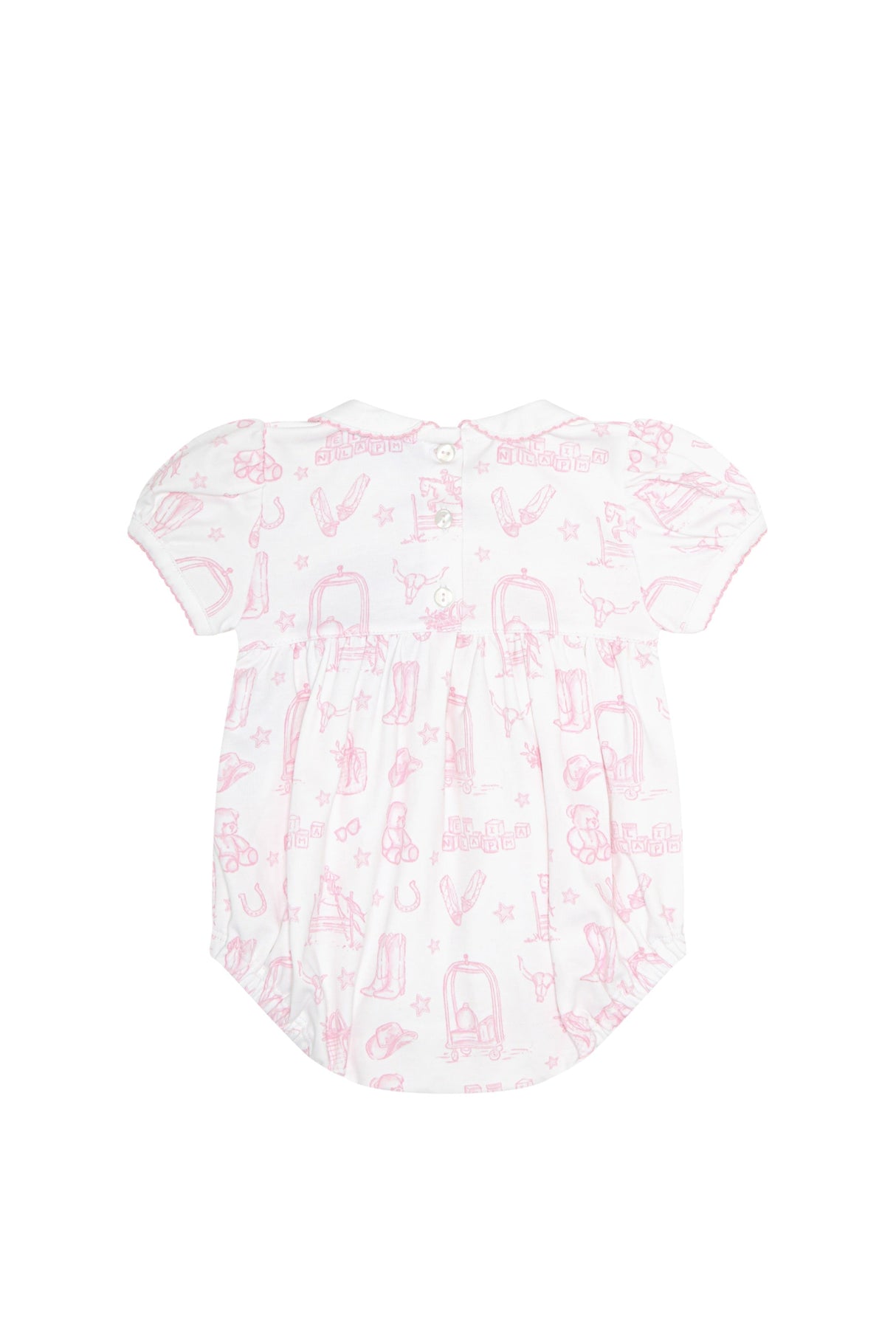 Pink Lone Star Toile Smocked Bubble - HoneyBug