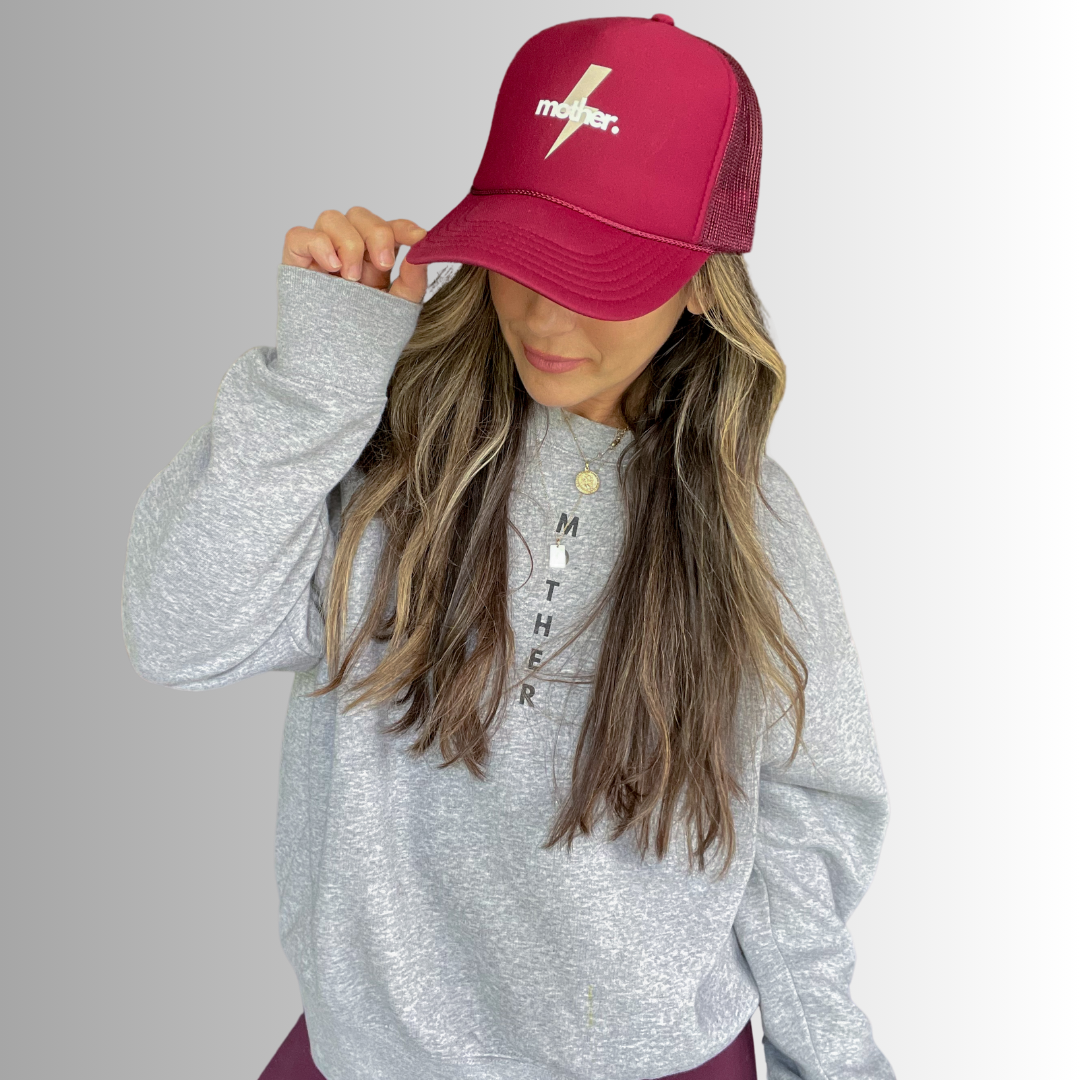 Mother Strong Printed Trucker Hat - Maroon - HoneyBug