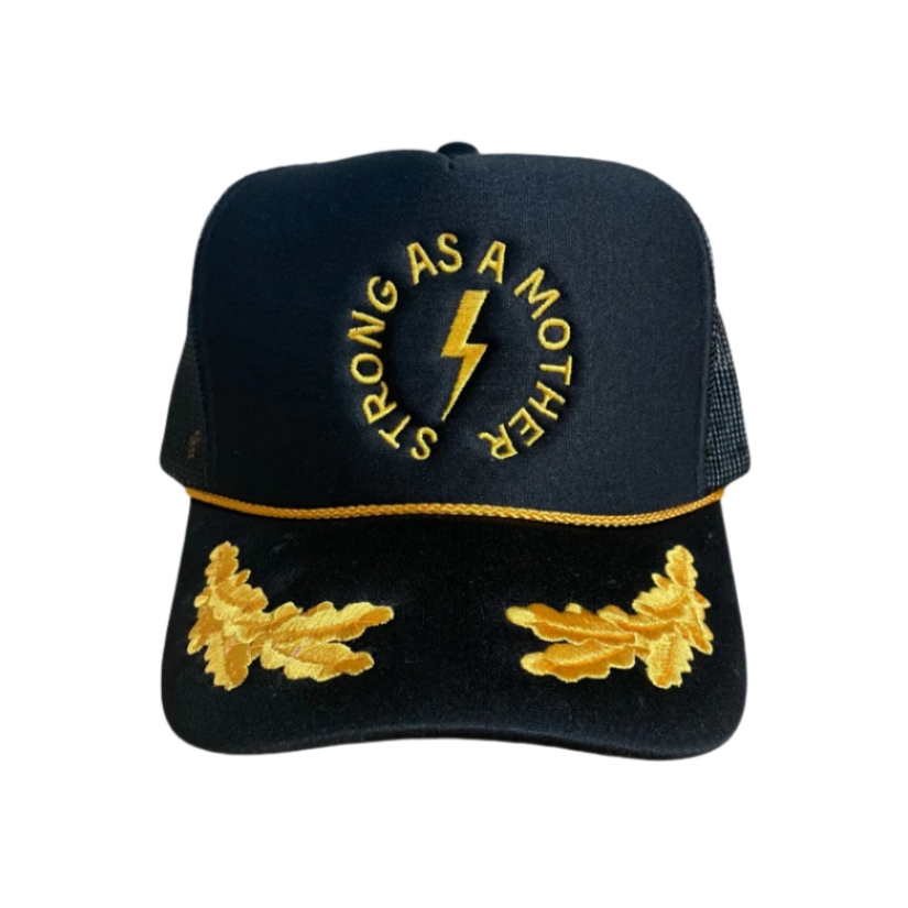 Strong as a mother™ Embroidered Captain Hat - Black and Gold - HoneyBug