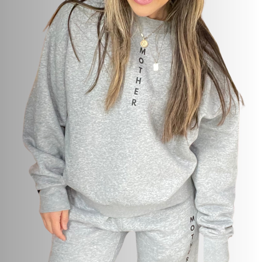 Mother Printed Crew Neck Sweatshirt- Heather Gray - HoneyBug