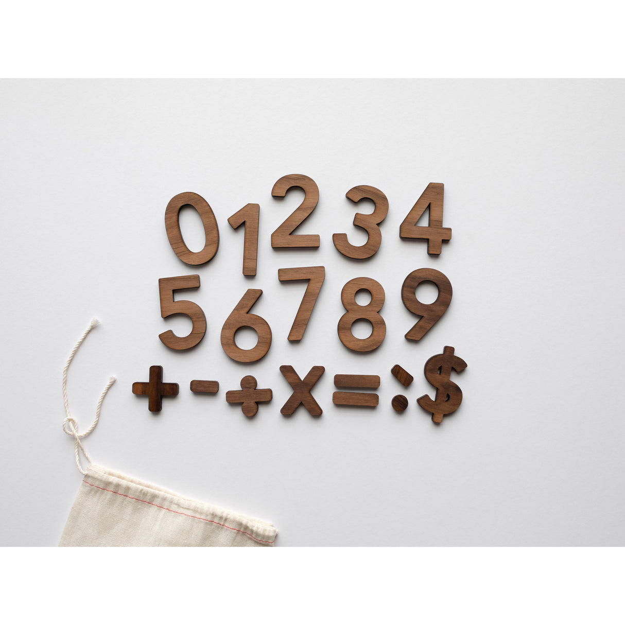Wooden Number Set • Wood Numerals & Math Symbols in Walnut - HoneyBug
