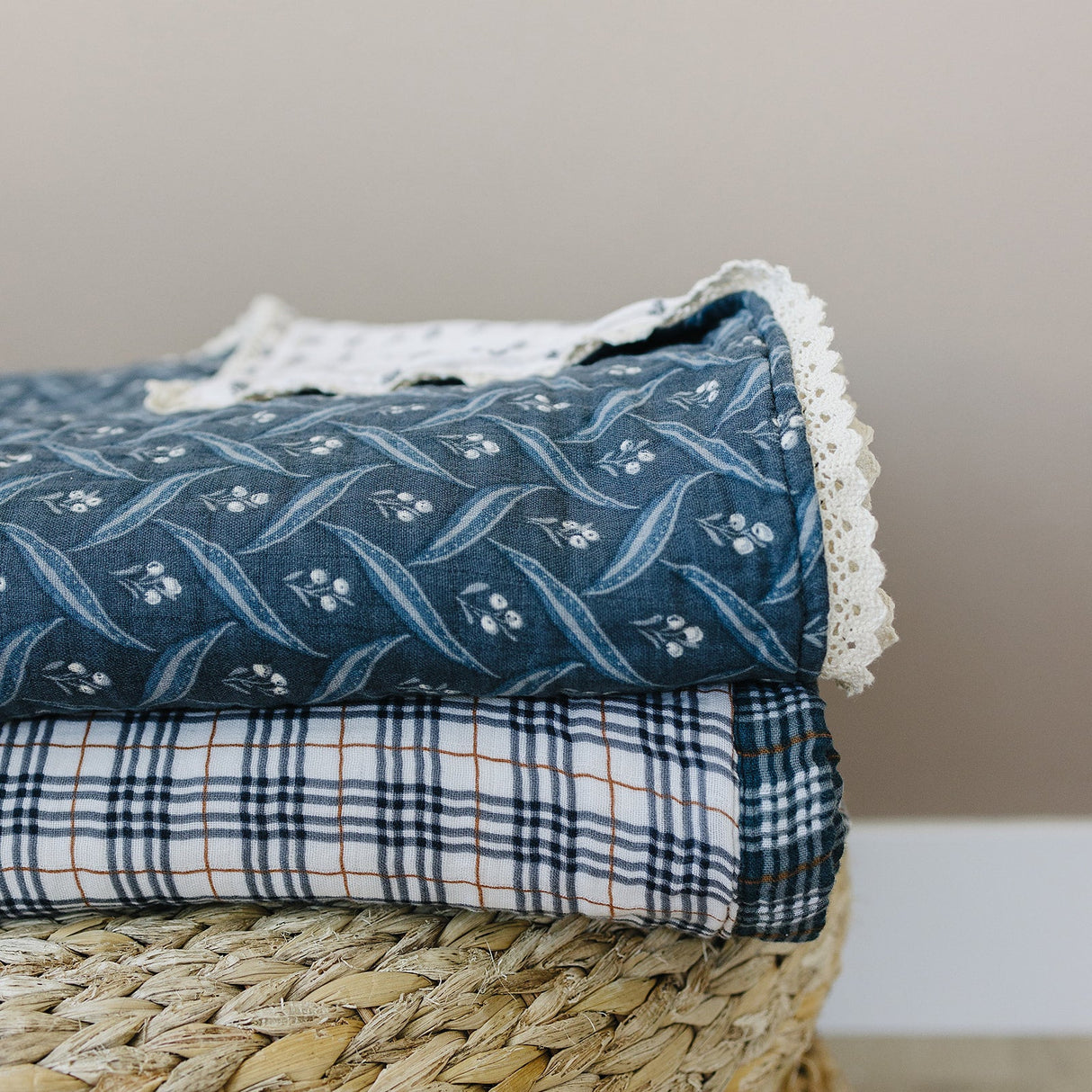 Vintage Plaid + Navy Plaid Twin Muslin Quilt - HoneyBug