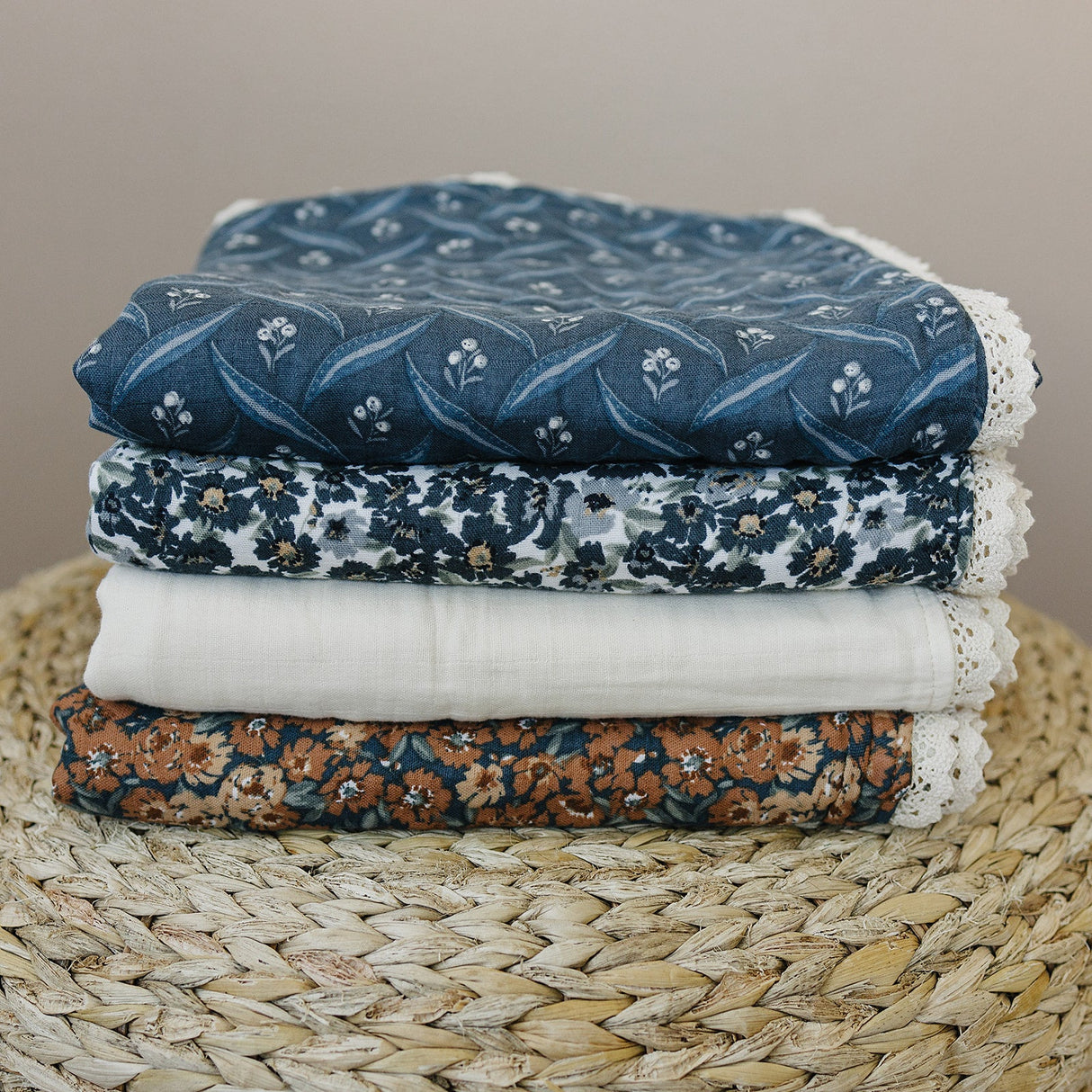 Navy Berry + Cream Berry Lace Muslin Quilt - HoneyBug